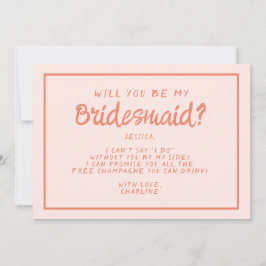 Convites Proposta de Dama de Honra Escrita à Mão em Rosa e 