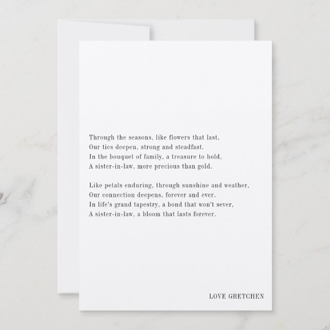 Convites Proposta de Dama de Honra para Cunhada com poema (Verso)