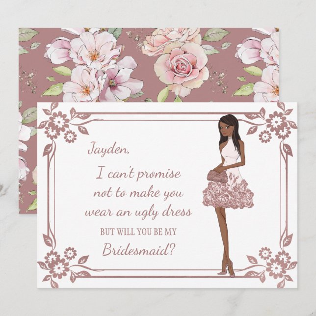 Convites Proposta de Dama de Honra Personalizada Glam Girl (Frente/Verso)
