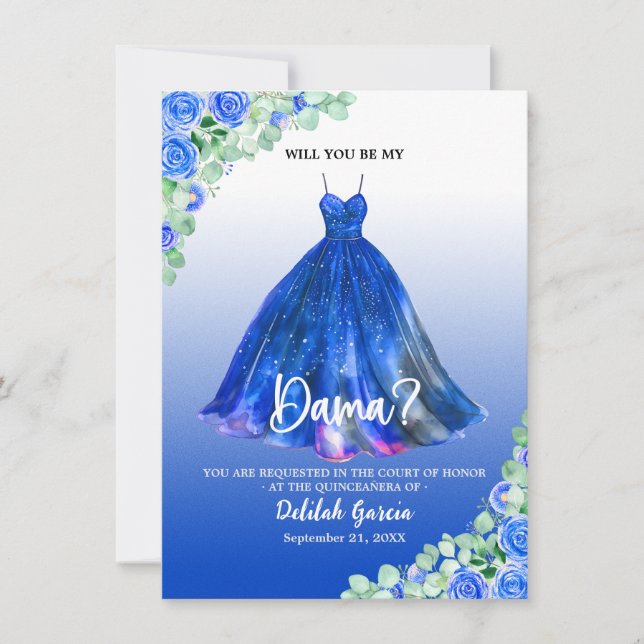 Convites Proposta de Dama de Quinceañera Azul Bonita (Frente)