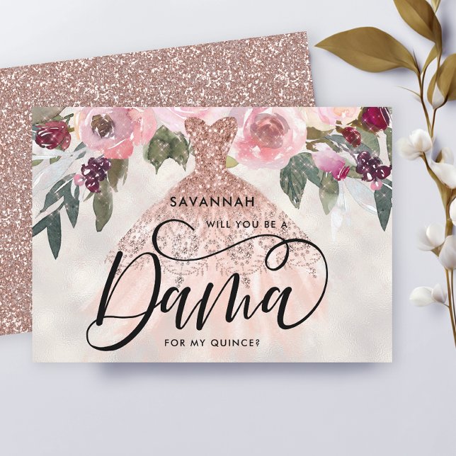 Convites Proposta de Dama de Quinceañera com Brilho em Dour (Criador carregado)