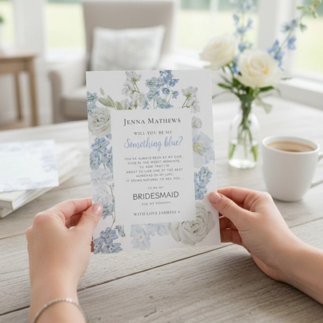 Convites Proposta de Damas de Honra Floral em Aquarela Azul (Criador carregado)