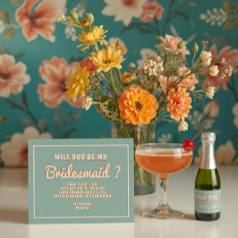 Convites Proposta de Damas de Honra Groovy Bold Azul Rosa V