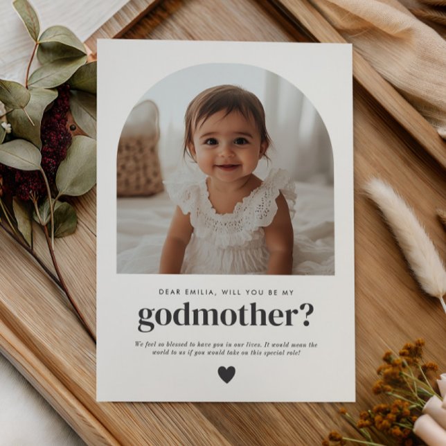 Convites Proposta de Foto com Padrinho Arqueado (Zazzle Godmother Arched Photo Proposal Invitation)