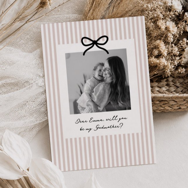 Convites Proposta de Madrinha com Listras Rosa (Zazzle Pink Stripes Godmother Proposal Invitation)
