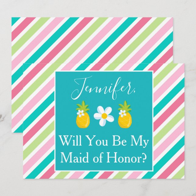 Convites Proposta de Madrinha de casamento de ananás bonito (Frente/Verso)