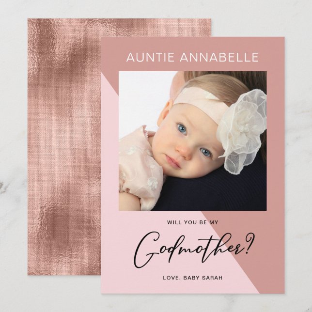 Convites Proposta de Madrinha Dourada do Rosa moderno (Frente/Verso)