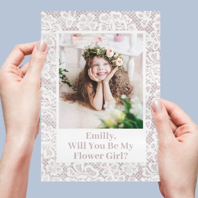 Convites Proposta de Menina de Flores com Renda Chic Foto P (Will You Be My Flower Girl Proposal Lace Photo Invitation
)