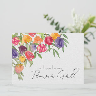 Convites Proposta de Menina de Flores com Tulipas Brilhante