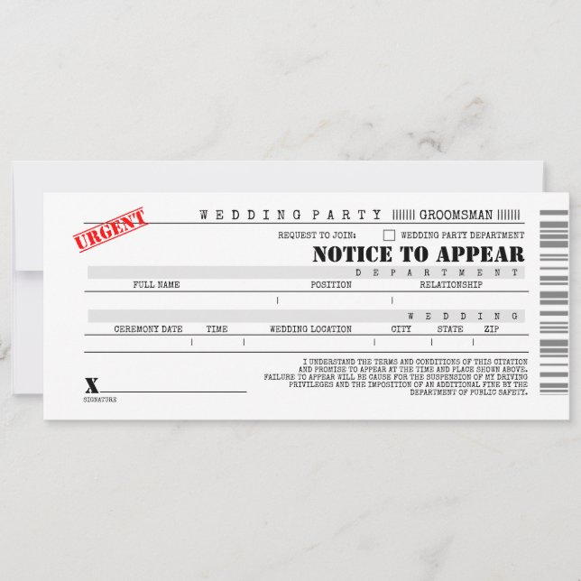 Convites Proposta de Padrinho de Casamento com Multa da Pol (Frente)