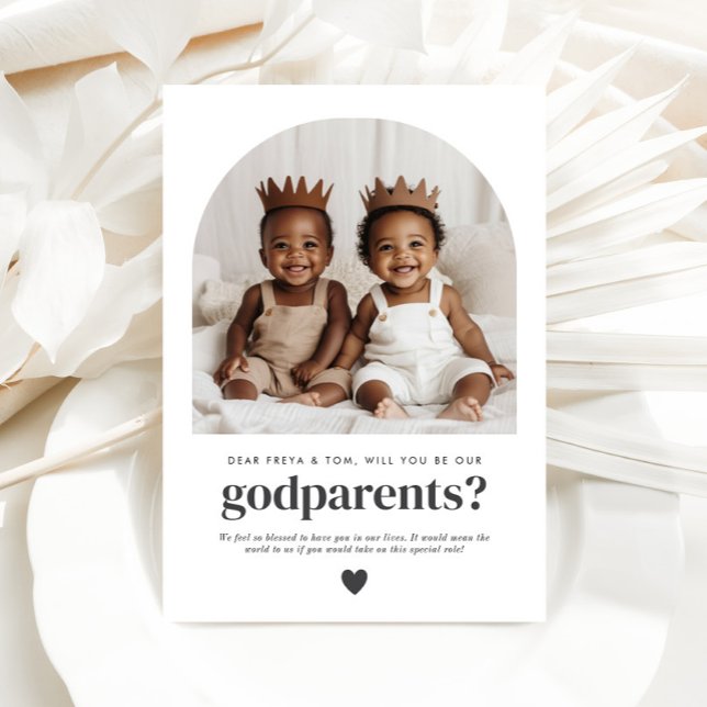Convites Proposta de Padrinhos com Foto Arqueada para Gêmeo (Zazzle Godparents Arched Photo Proposal Boy Twins)