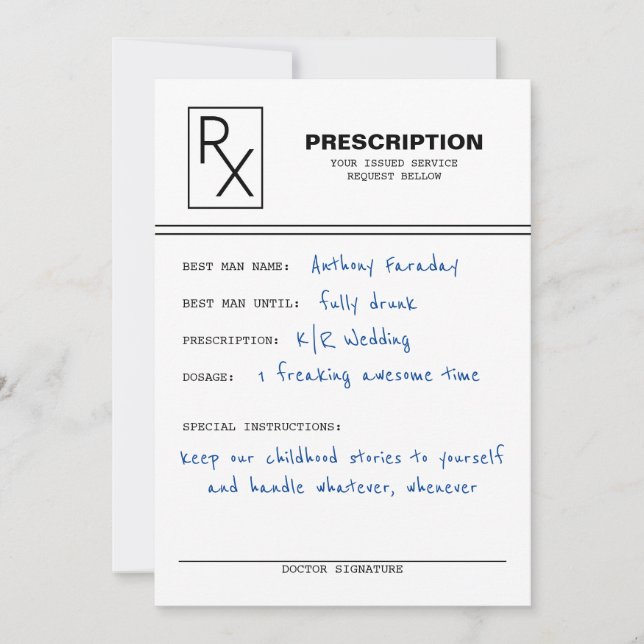 Convites Proposta de Padrinhos Engraçada com Prescrição (Frente)