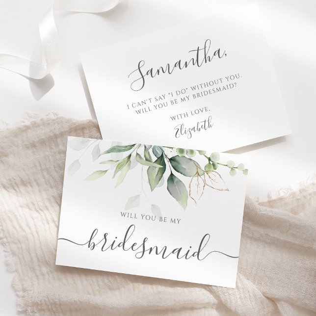 Convites Proposta Elegante Eucalyptus Greenery Bridesmaid (Criador carregado)