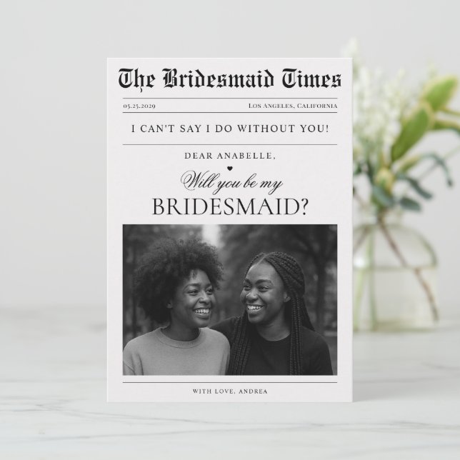 Convites Proposta exclusiva de Bridesmaid de foto de jornal (Em pé/Frente)