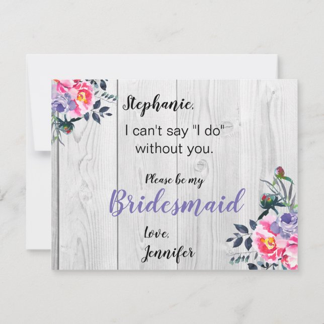 Convites Proposta Rustic Barnwood PInk Floral Bridesmaid (Verso)