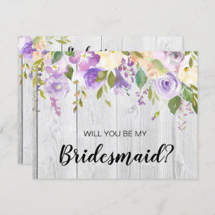 Convites Proposta Rustic Barnwood Purple Floral Bridesmaid