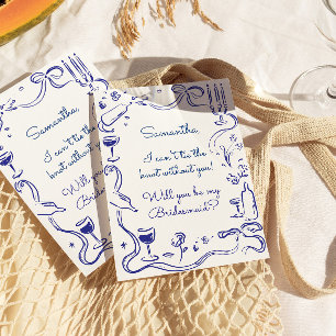 Convites Proposta Whimsical Illustrated Doodle Bridesmaid