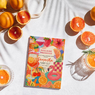 Convites Prosecco à Beira da Piscina Colagem Tropical   Pis