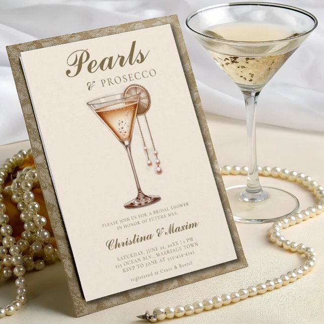 Convites Prosecco Elegant Brunch com Casamento de Pérolas (Criador carregado)