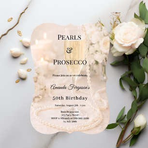 Convites Prosecco Pérolas Champanhe elegante aniversário 
