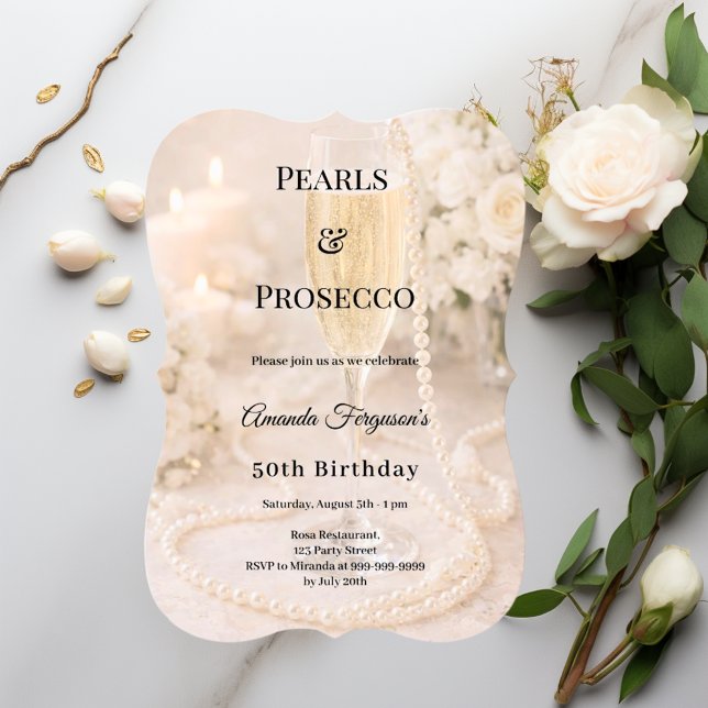 Convites Prosecco Pérolas Champanhe elegante aniversário  (Criador carregado)