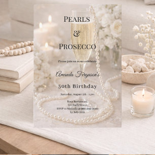 Convites Prosecco Pérolas Champanhe luxuoso aniversário ele