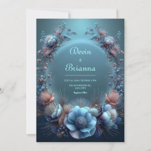 Convites Protea Azul Vibrante com Halo Etéreo de Casamento
