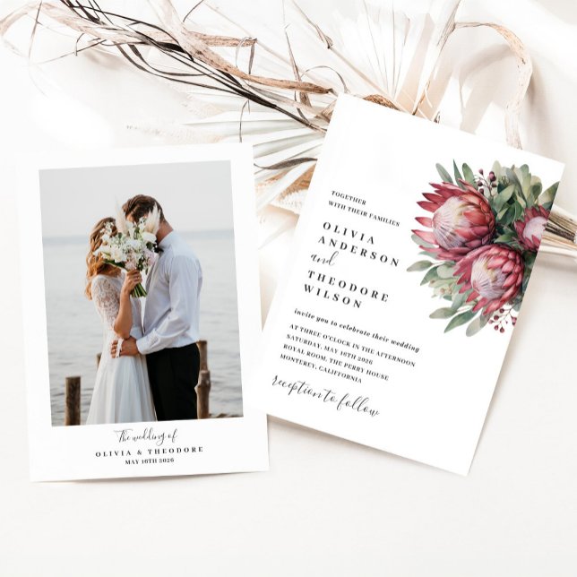 Convites Protea Nativa Aquarela Floral Boho Botânico (Criador carregado)