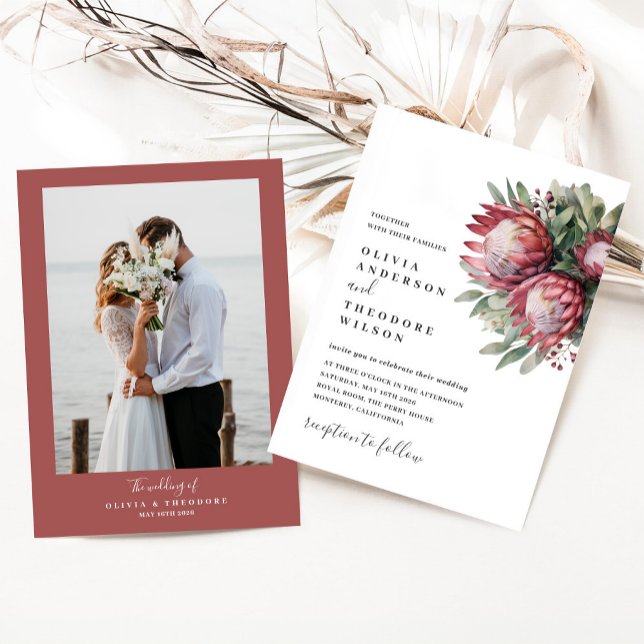 Convites Protea Nativa Aquarela Floral Boho Botânico (Criador carregado)