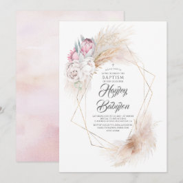Convites Protea-Pampas-Rosa-Raparigas-Florais-Batismo