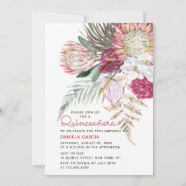 Convites Protea Watercolor Buquê Floral Quinceañera