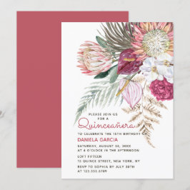 Convites Protea Watercolor Buquê Floral Quinceañera