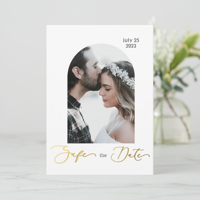 Convites Proteger a foto da data, script de ouro (Em pé/Frente)