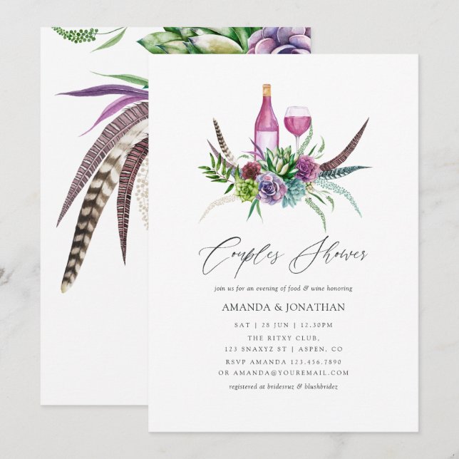 Convites Provando De Vinho Chá Com Casais Sucultos Místicos (Frente/Verso)