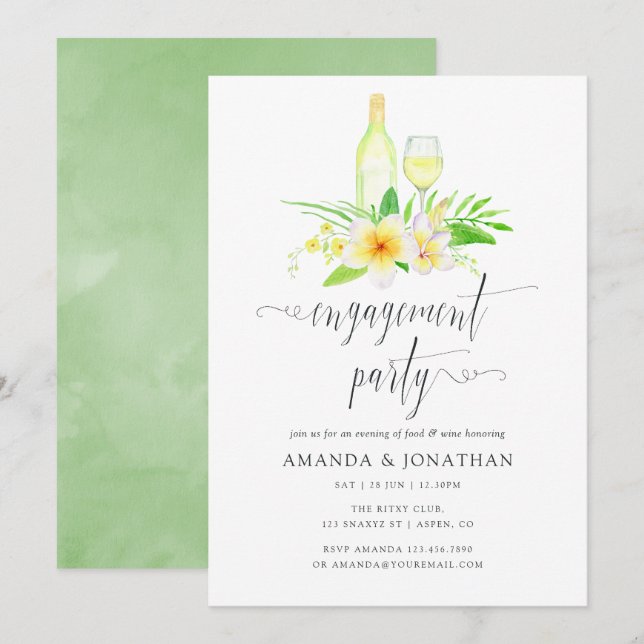 Convites Provando de vinho com Festa de noivado Exótica (Frente/Verso)