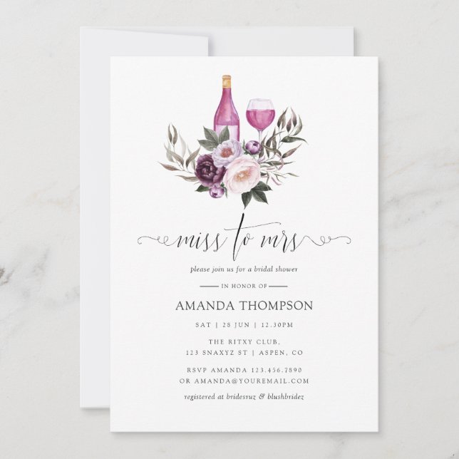 Convites Provando De Vinho De Chá de panela Floral De Profu (Frente)