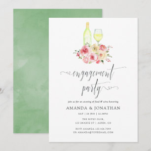 Convites Provando de Vinho de Festa de noivado Floral de Bl