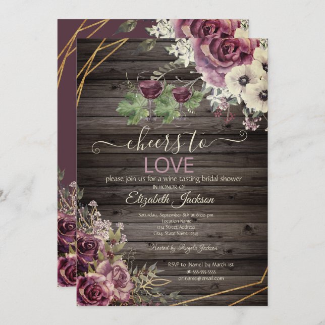 Convites Provando de vinho Flores de Borgonha Chá de panela (Frente/Verso)