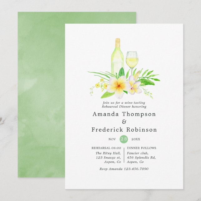 Convites Provando de Vinho Jante de Ensaio Exótico em Aquar (Frente/Verso)