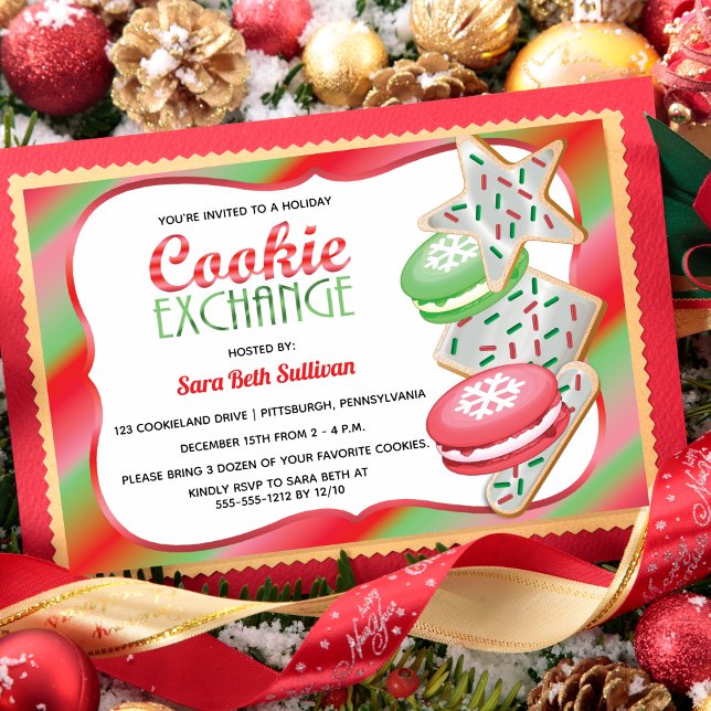 Convites Prprinkles Cute | Grupo de Troca de Cookies Macaro (Cute Sprinkles Macarons Cookie Exchange Christmas Holiday Party Invitation)