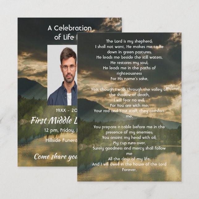 Convites Psalm 23 Celebration of Life Service  (Frente/Verso)