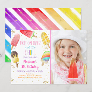 Convites Psicle Rainbow Pink Dourado Girl Aniversário