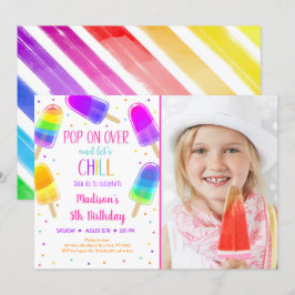 Convites Psicle Rainbow Pink Dourado Girl Aniversário