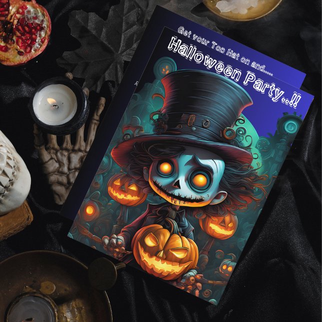 Convites Psycho Top Halloween Party (Psycho Top Hat Halloween Party Invitation)