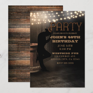 Convites Pub Saloon Country Rústico Cowboy Festa de Anivers