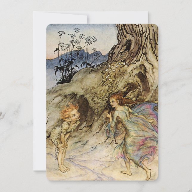 Convites "Puck and a Fairy" Watercolor de Arthur Rackham (Frente)