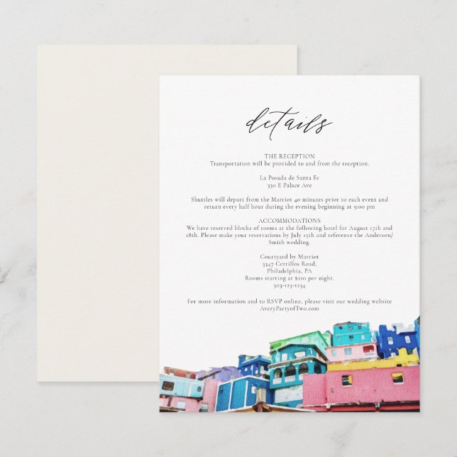 Convites PUERTO RICO Colorors Building Skyline Detail Card (Frente/Verso)