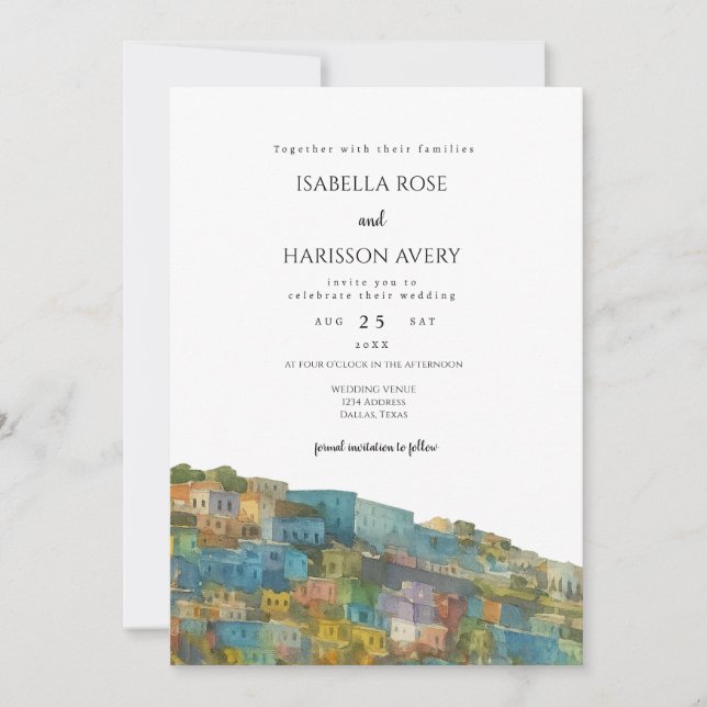 Convites Puerto Rico Skyline Destination Wedding Invitation (Frente)