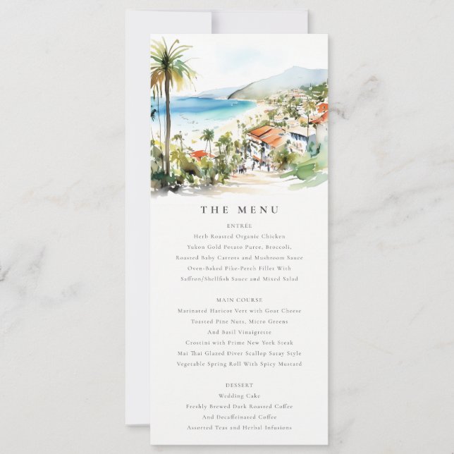 Convites Puerto Vallarta Mexico Watercolor Wedding Menu (Frente)