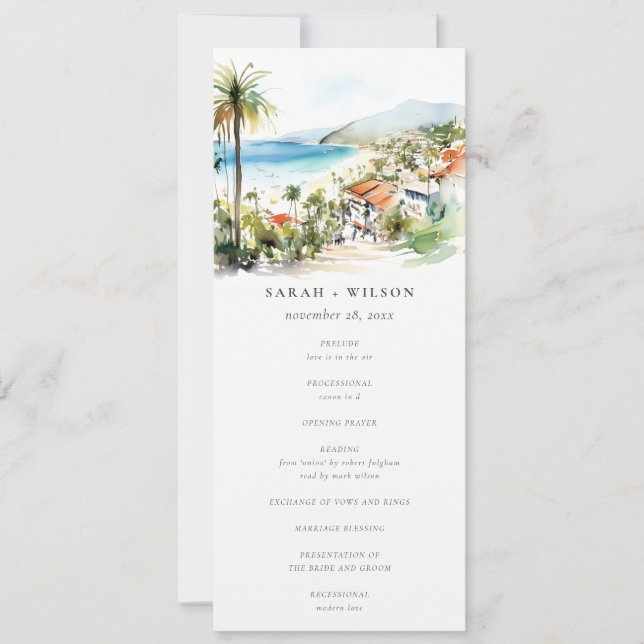 Convites Puerto Vallarta Mexico Watercolor Wedding Program (Frente)